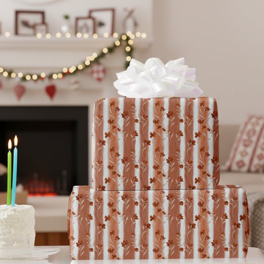 Terracotta wilde bloemenstreep cadeaupapier
