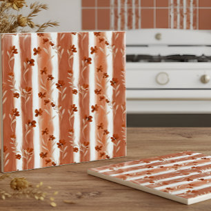 Terracotta-wildebloem verticaal streep Boho-patroo Tegeltje