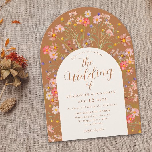 Terracotta Wildflower Arch Fall Wedding Kaart