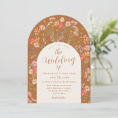 Terracotta Wildflower Arch Fall Wedding Kaart (Staand voorkant)
