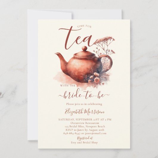 Terracotta Wildflower Art Pot Bruidsthee Douche Kaart (Voorkant)