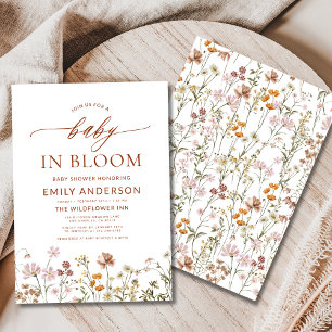 Terracotta Wildflower Baby in Bloom Baby shower Kaart