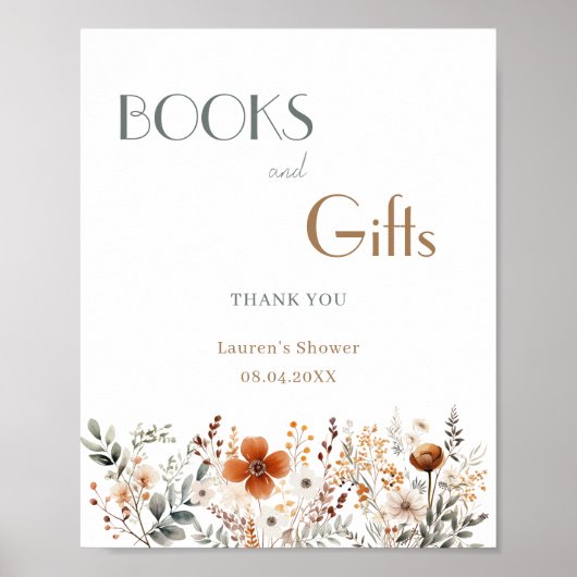 Terracotta Wildflower Baby shower Boeken en gesche Poster (Voorkant)