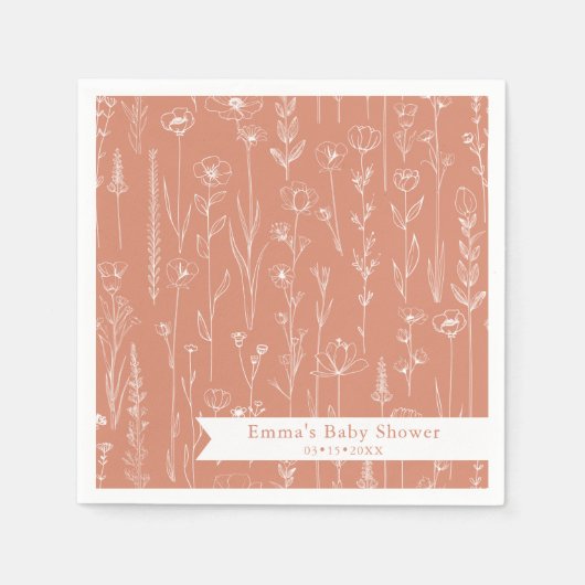 Terracotta Wildflower Baby Shower | Floral Pattern Servet (Voorkant)