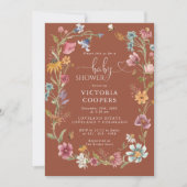 Terracotta Wildflower Baby shower Invitation Kaart (Voorkant)