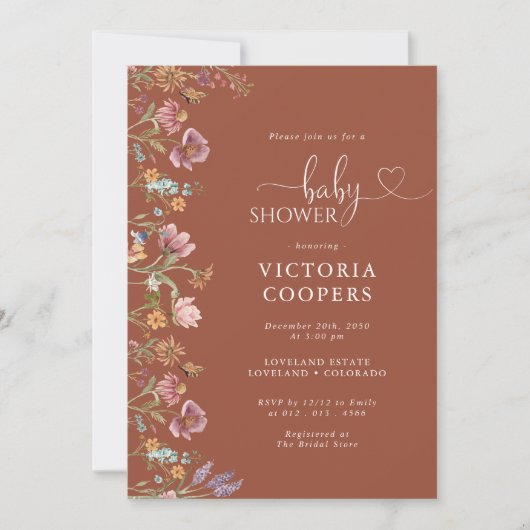 Terracotta Wildflower Baby shower Invitation Save The Date (Voorkant)