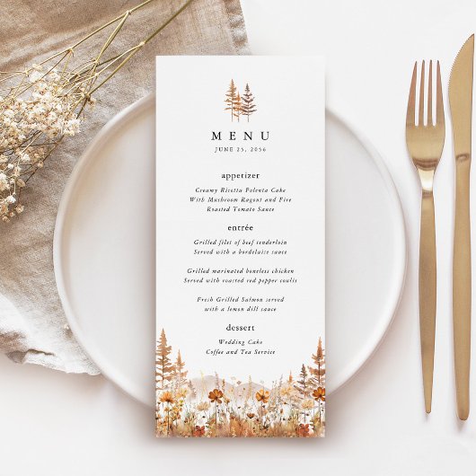 Terracotta Wildflower Berg Bruiloftsreceptie Menu