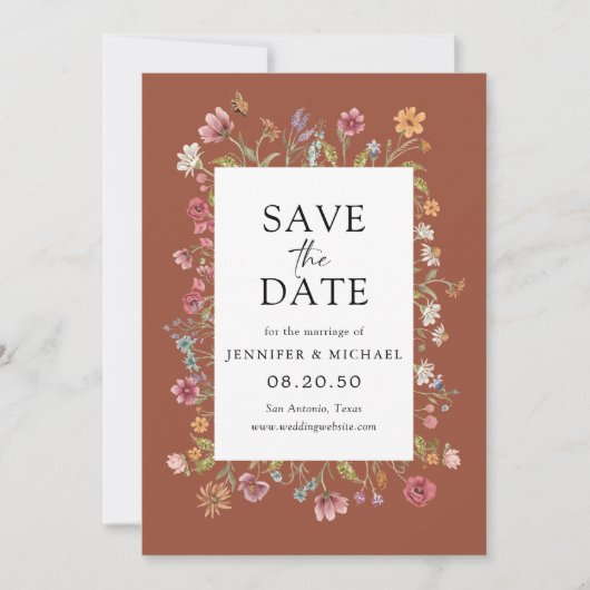 Terracotta Wildflower Bewaar de datumkaarten Kaart (Voorkant)