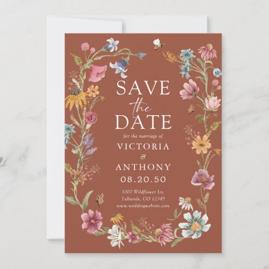Terracotta Wildflower Bewaar de datumkaarten Save The Date (Voorkant)
