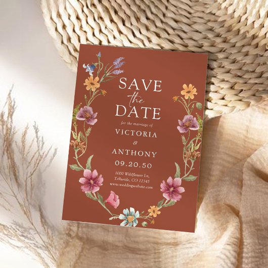 Terracotta Wildflower Bewaar de datumkaarten Save The Date