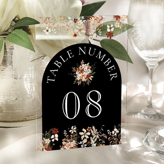 Terracotta Wildflower Black Acrylic Table Number Acryl Uitnodigingen