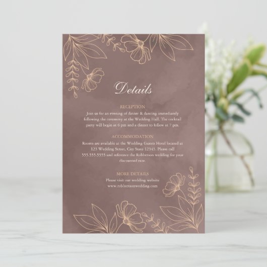 Terracotta Wildflower Blossom Bruiloft Details Kaa Kaart (Staand voorkant)