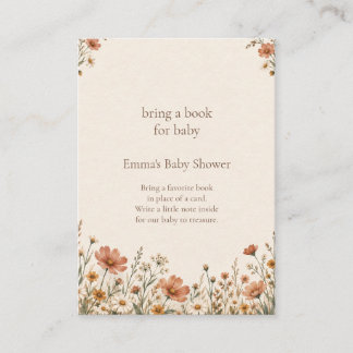 Terracotta Wildflower Boeken voor Baby Shower Informatiekaartje