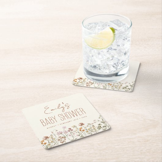 Terracotta Wildflower Boho Baby shower in Bloom Kartonnen Onderzetters (Insitu)