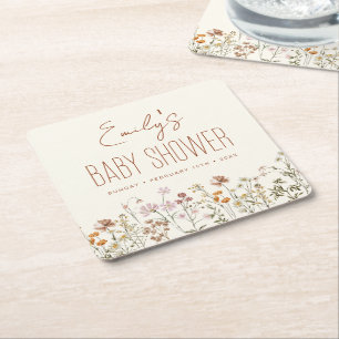 Terracotta Wildflower Boho Baby shower in Bloom Kartonnen Onderzetters