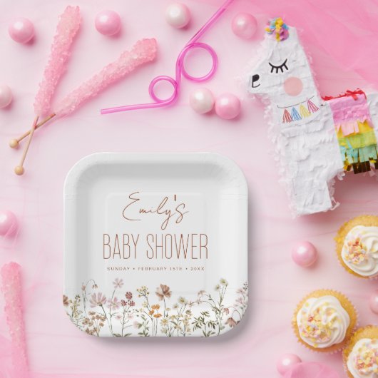 Terracotta Wildflower Boho Baby shower in Bloom Papieren Bordje (Feest)