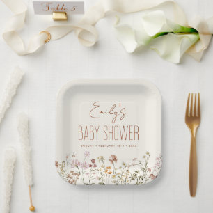 Terracotta Wildflower Boho Baby shower in Bloom Papieren Bordje