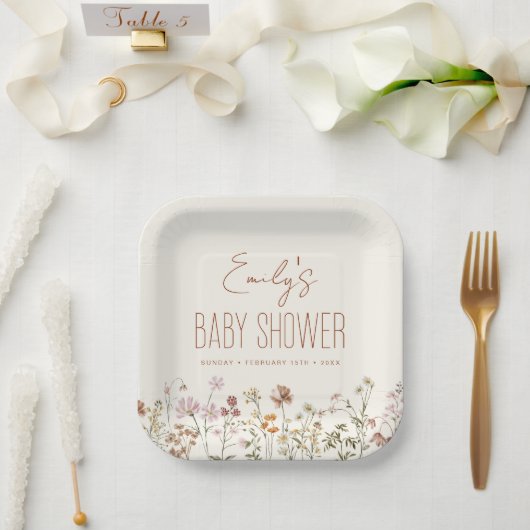 Terracotta Wildflower Boho Baby shower in Bloom Papieren Bordje (Huwelijk)