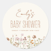 Terracotta Wildflower Boho Baby shower in Bloom Ronde Sticker (Voorkant)