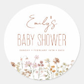 Terracotta Wildflower Boho Baby shower in Bloom Ronde Sticker (Voorkant)