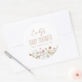 Terracotta Wildflower Boho Baby shower in Bloom Ronde Sticker (Envelop)