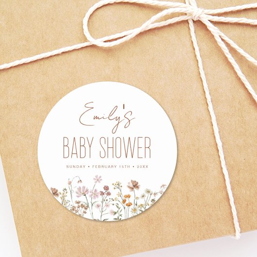 Terracotta Wildflower Boho Baby shower in Bloom Ronde Sticker