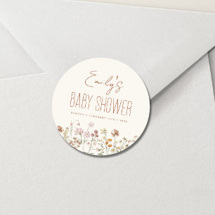 Terracotta Wildflower Boho Baby shower in Bloom Ronde Sticker