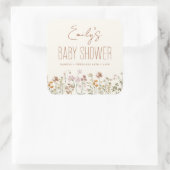 Terracotta Wildflower Boho Baby shower in Bloom Vierkante Sticker (Tas)