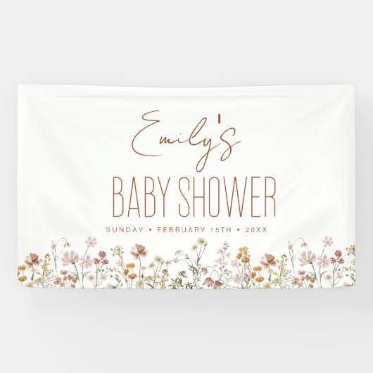 Terracotta Wildflower Boho Baby shower Spandoek (Horizontaal)