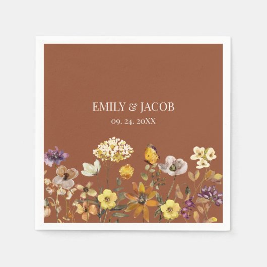 Terracotta Wildflower Boho bruiloft servetten (Voorkant)