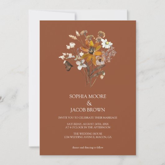 Terracotta Wildflower Boho Fall Wedding Kaart (Voorkant)