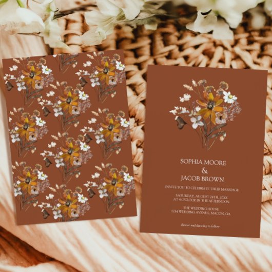 Terracotta Wildflower Boho Fall Wedding Kaart