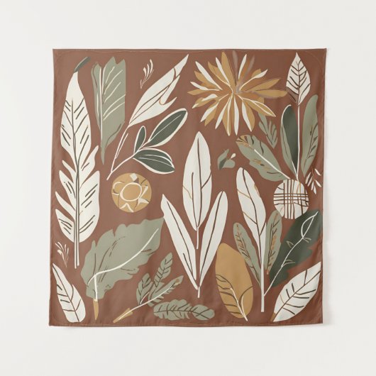 Terracotta Wildflower Boho Rustieke Eclectische Mu Wandkleed (Voorkant)