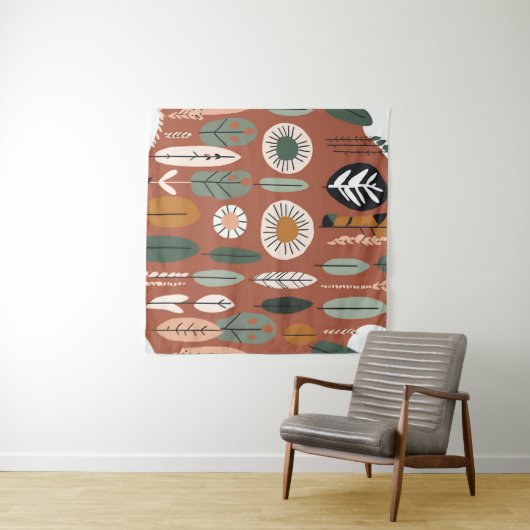 Terracotta Wildflower Boho Rustieke Eclectische Mu Wandkleed (In Situ (horizontaal))