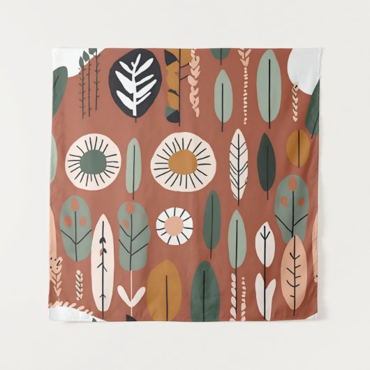 Terracotta Wildflower Boho Rustieke Eclectische Mu Wandkleed (Voorkant)