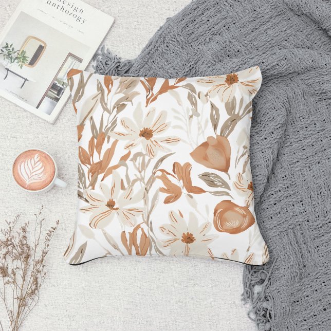 Terracotta Wildflower Boho Rustieke Lente Accent Kussen (Creator heeft geüpload)