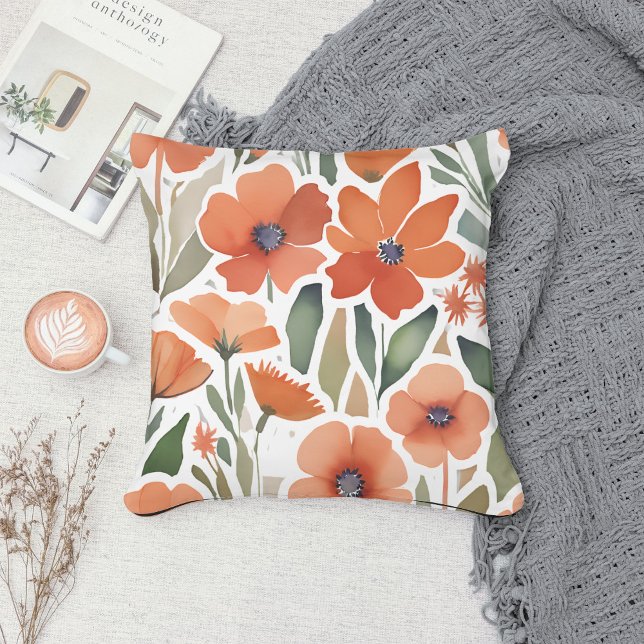 Terracotta Wildflower Boho Rustieke Lente Accent Kussen (Creator heeft geüpload)