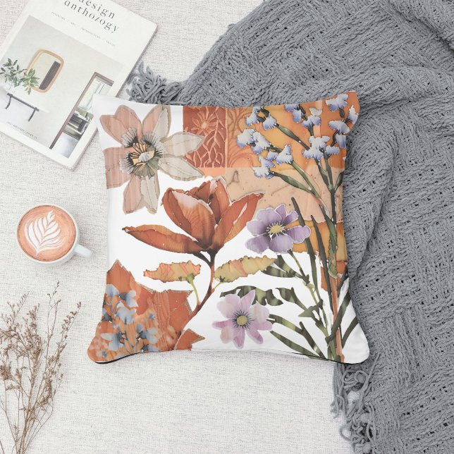 Terracotta Wildflower Boho Rustieke Lente Accent Kussen (Creator heeft geüpload)