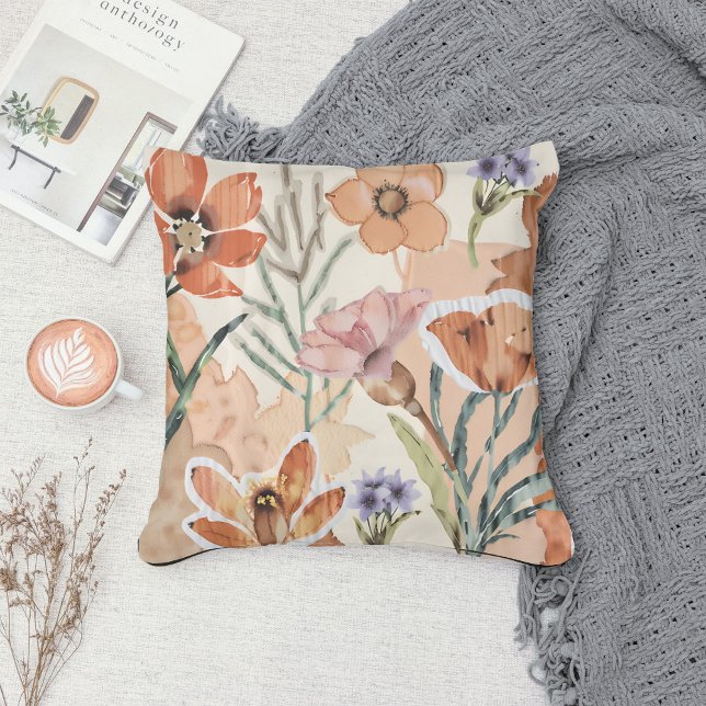 Terracotta Wildflower Boho Rustieke Lente Accent Kussen (Creator heeft geüpload)