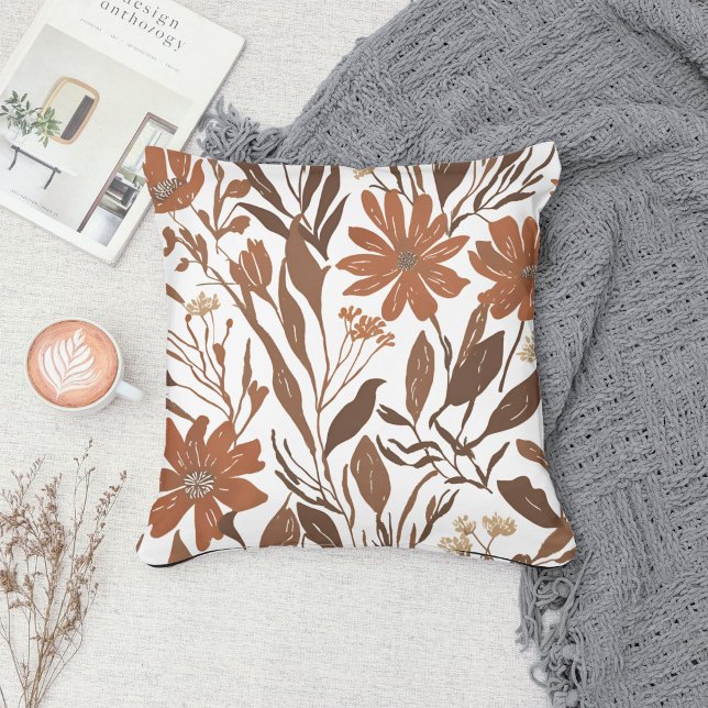 Terracotta Wildflower Boho Rustieke Lente Accent Kussen (Creator heeft geüpload)