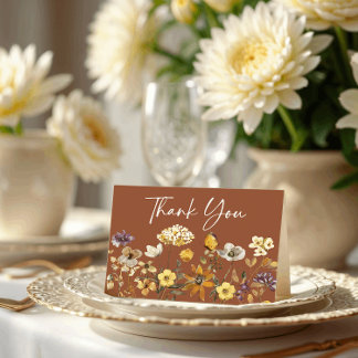 Terracotta Wildflower Boho Trouwkaart Bedankkaart