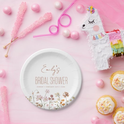 Terracotta Wildflower Boho Vrijgezellenfeest in Bl Papieren Bordje (Feest)