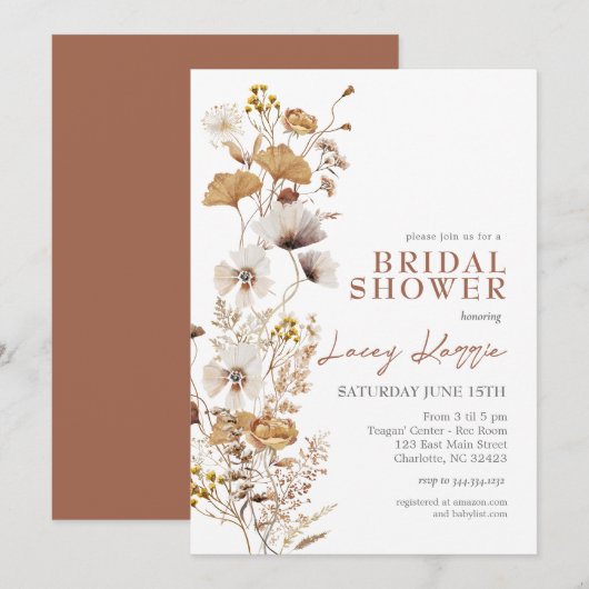 Terracotta Wildflower Bridal Uitnodiging (Voorkant / Achterkant)