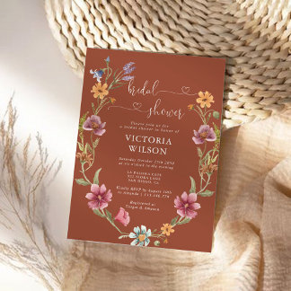Terracotta Wildflower Bruidsdouche Uitnodiging