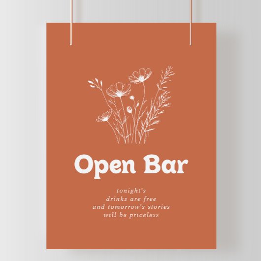 Terracotta Wildflower Bruiloft Open Bar Bord Poster