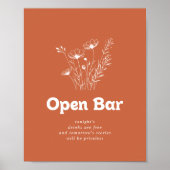 Terracotta Wildflower Bruiloft Open Bar Bord Poster (Voorkant)