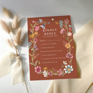 Terracotta Wildflower Bruiloft RSVP Kaart