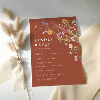 Terracotta Wildflower Bruiloft RSVP Kaart