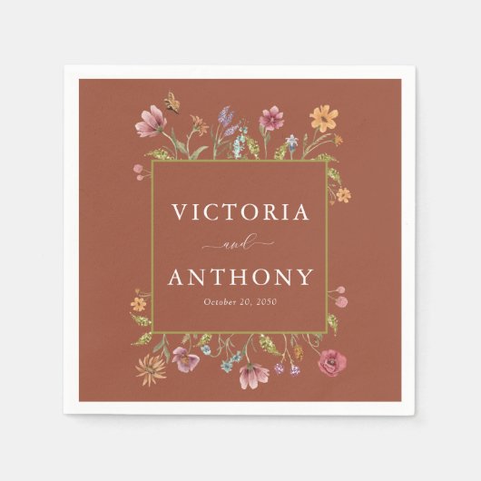 Terracotta Wildflower Bruiloft Servetten (Voorkant)