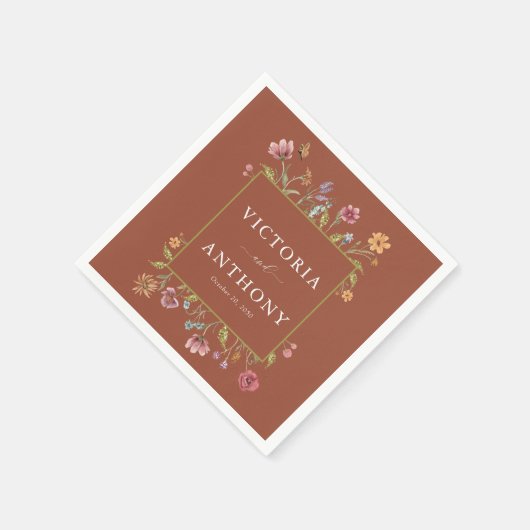 Terracotta Wildflower Bruiloft Servetten (Hoek)